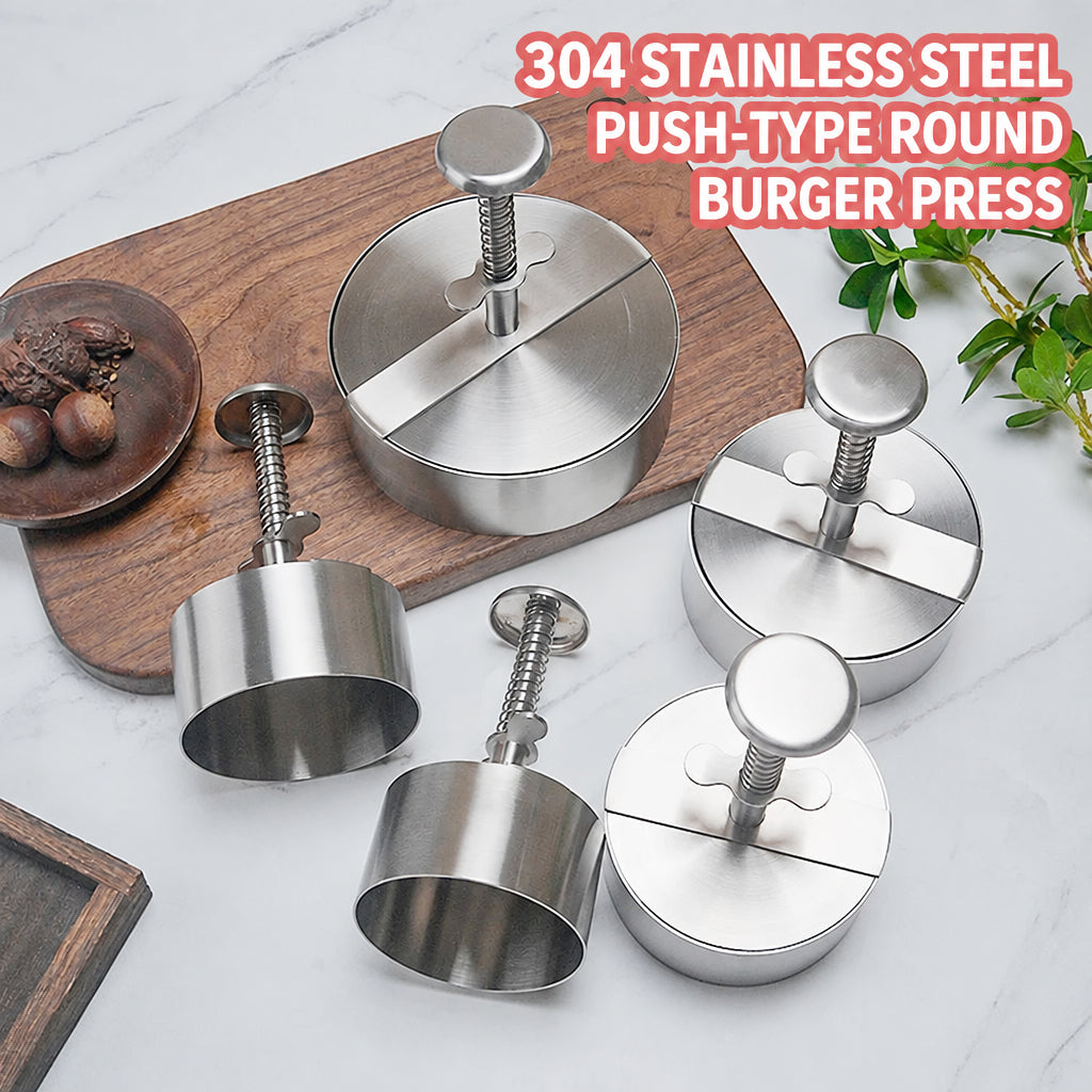 Amazon Hamburger Meat Press Push-Type Round 304 Stainless Steel Manual Meat Press Mold Household Kitchen Tools