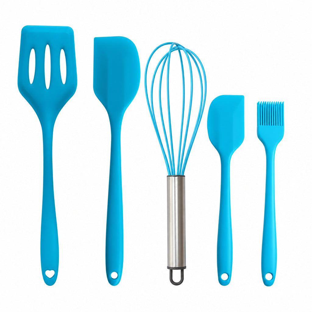 Cross-Border Kitchen Silicone Spatula Brush Egg Beater Silicone Kitchen Utensils 5-Piece Set Cooking Set Baking Tools
