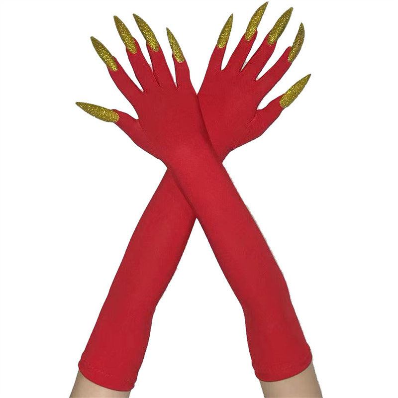 48cm European and American Fashion Halloween Gloves Long Nails Ghost Claw Gloves Long Performance Props Costume Black Red Claw