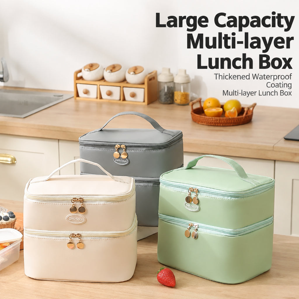 Student Portable Double-Layer Lunch Box Office Worker Lunch Box with Lunch Bag Camping Travel Bag Camping Essentials
