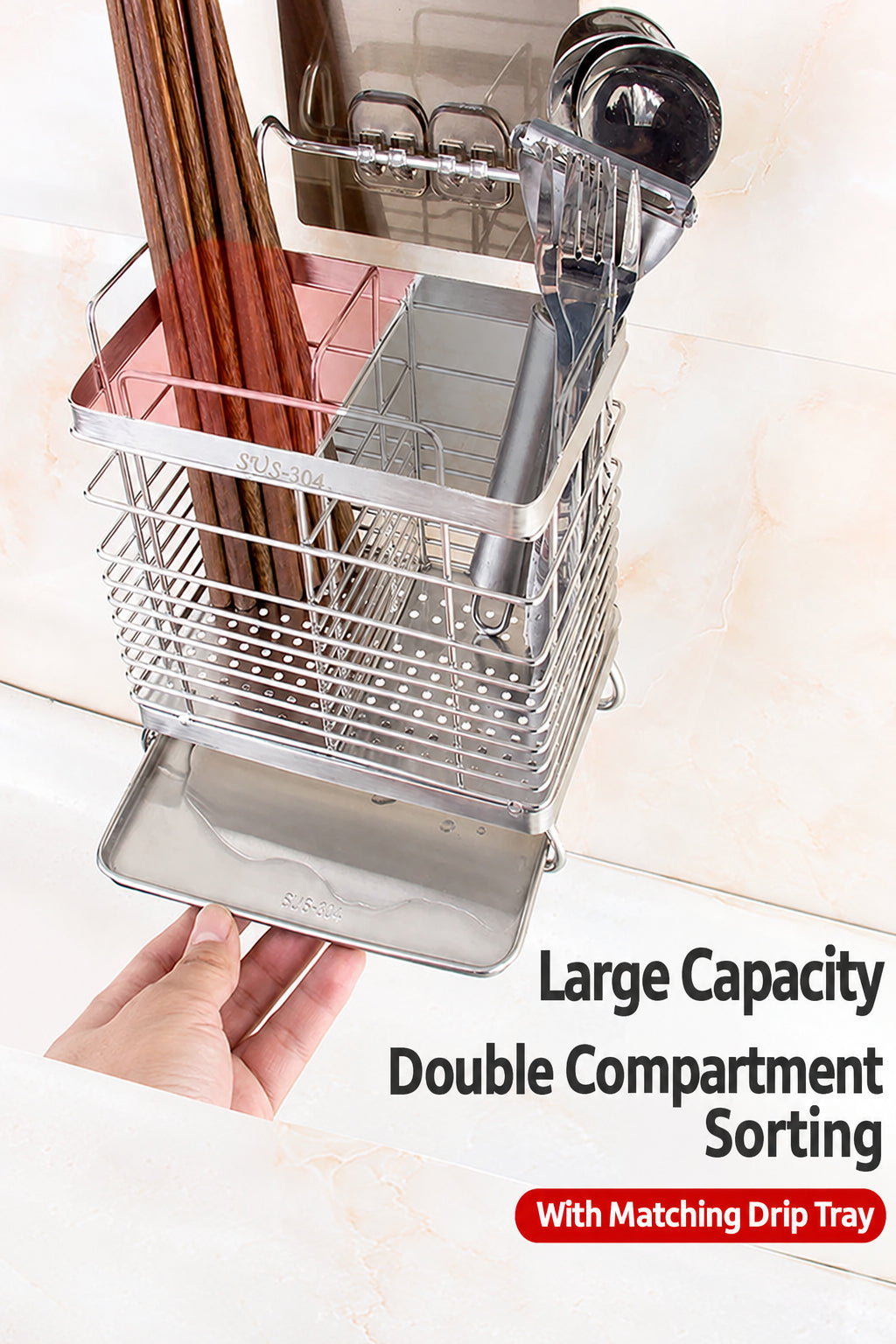 Multifunctional Chopsticks Cage Storage Rack Household Kitchen Wall Hanging Mildew-proof 304 Stainless Steel Chopsticks Holder Chopsticks Storage Rack