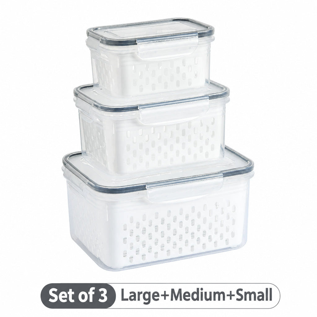 Fcm Food-Grade Certified Fresh-Keeping Box with Lid, Food-Grade Refrigerator Special Sealing Ring with Drain Basket for Kitchen Storage