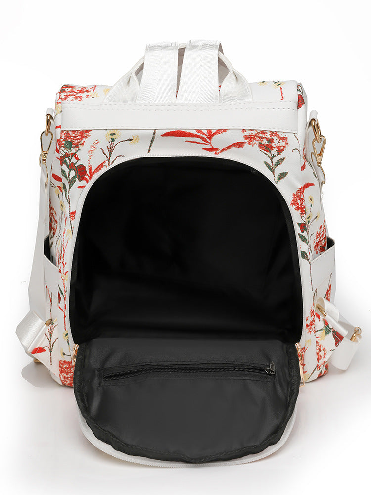 Cross-border Foreign Trade Bag Women's New Multi-functional Large Capacity Backpack PU Fabric Fashion Printed Portable Backpack for Women