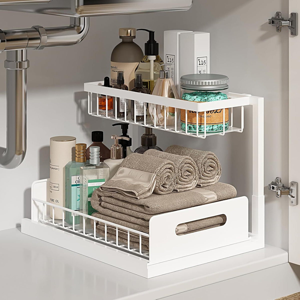 Cross-Border Kitchen Under-Sink Storage Rack Countertop Drawer-Type Storage Rack Seasoning Rack Under-Sink Storage Pull-Out Basket