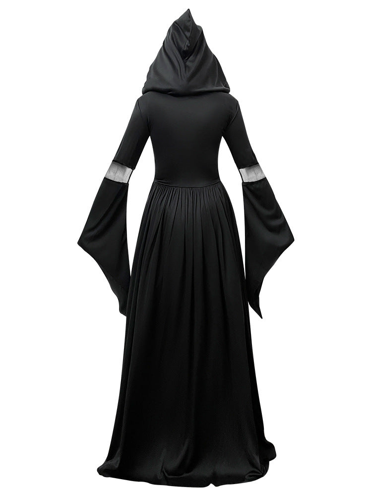 New Halloween Witch Dress Hooded Skeleton Witch Magician Cosplay Stage Performance Costume