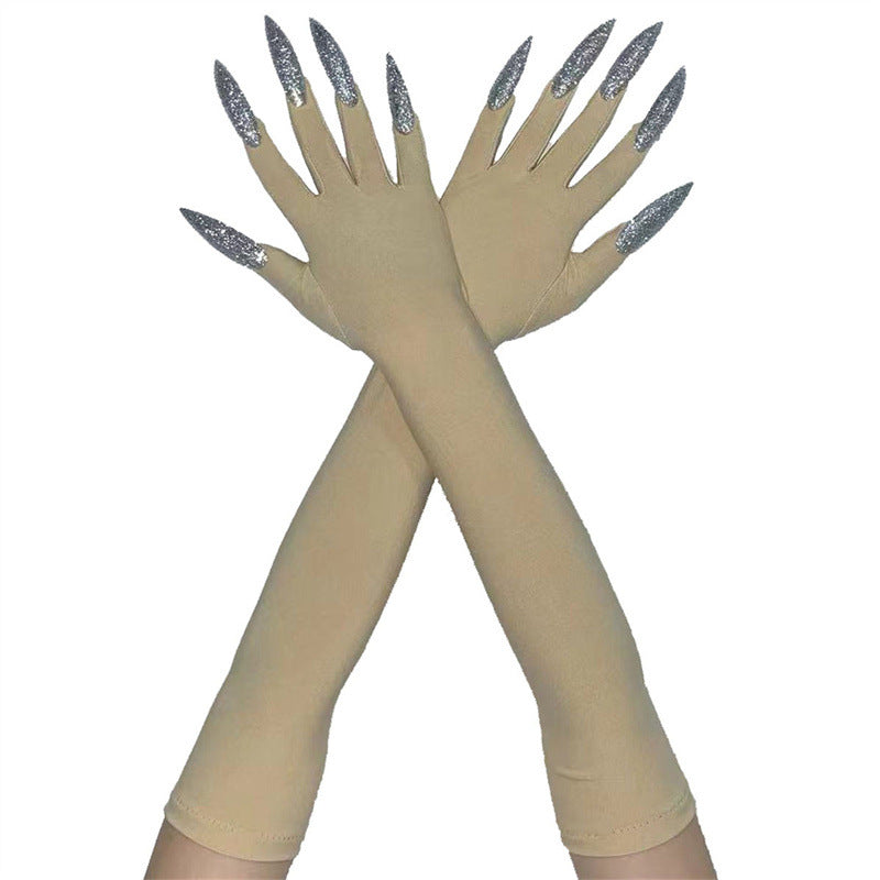 48cm European and American Fashion Halloween Gloves Long Nails Ghost Claw Gloves Long Performance Props Costume Black Red Claw
