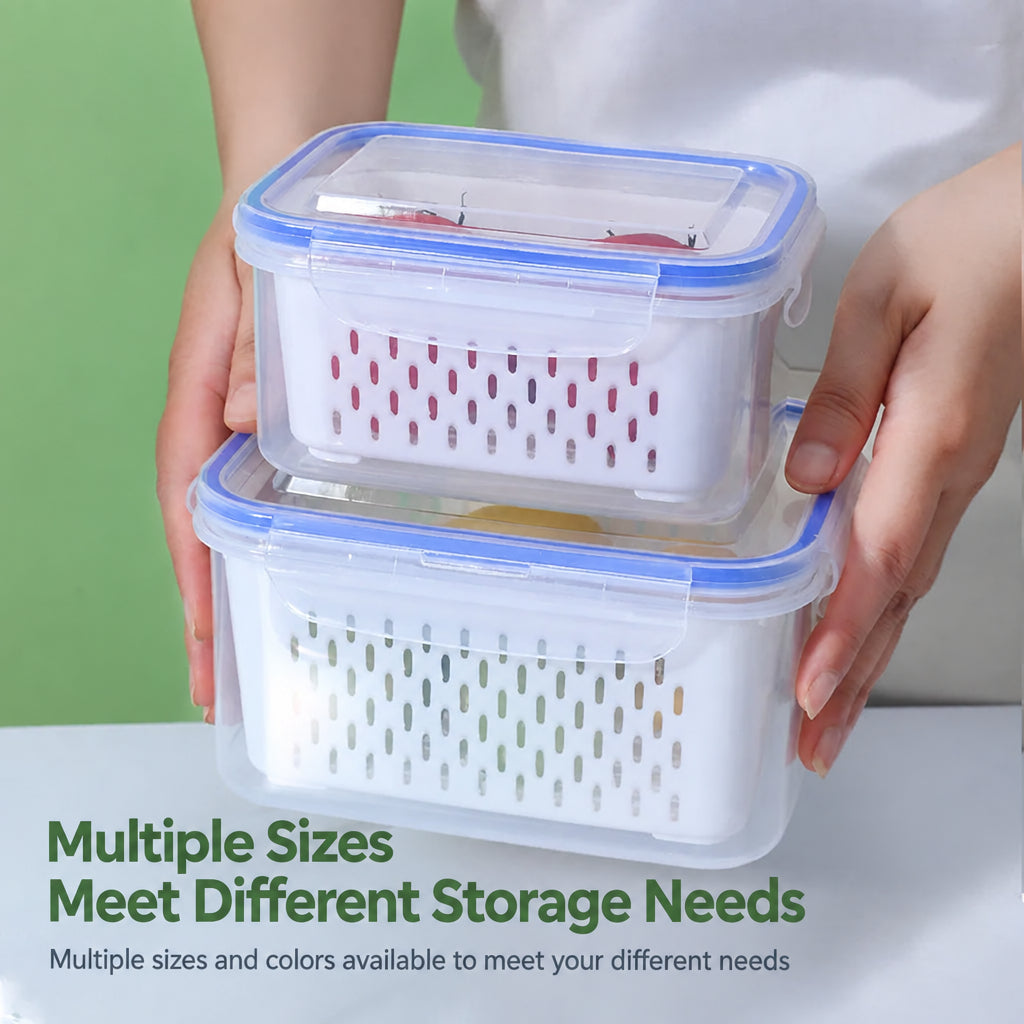Fcm Food-Grade Certified Fresh-Keeping Box with Lid, Food-Grade Refrigerator Special Sealing Ring with Drain Basket for Kitchen Storage