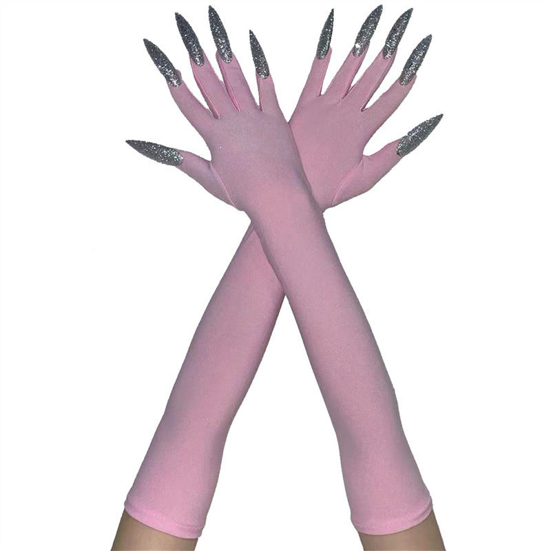 48cm European and American Fashion Halloween Gloves Long Nails Ghost Claw Gloves Long Performance Props Costume Black Red Claw