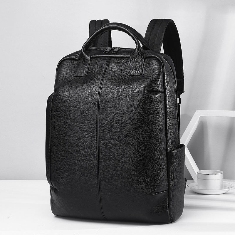 First-Layer Cowhide Backpack, Trendy Brand, High-End Handbag, School Bag, 15-Inch Commuter Leather Computer Business Bag for Men