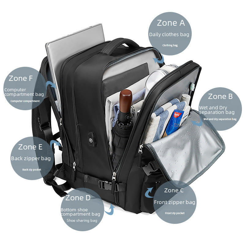 Travel Backpack Women's Extra Large Capacity Lightweight Expandable Casual Backpack Men's School Bag Dry and Wet Separation Travel Bag