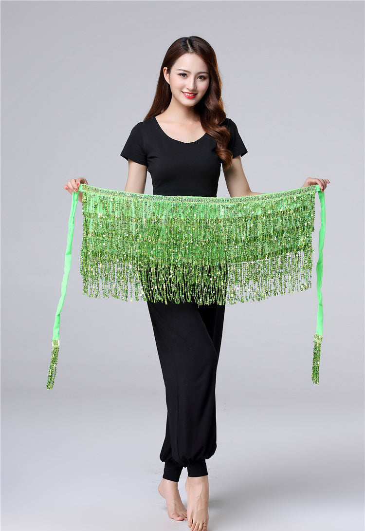 Halloween New Belly Dance Beads Waist Chain 4 Layer Beads Sequins Dance Performance Hip Towel Tassel Waist Seal Belt