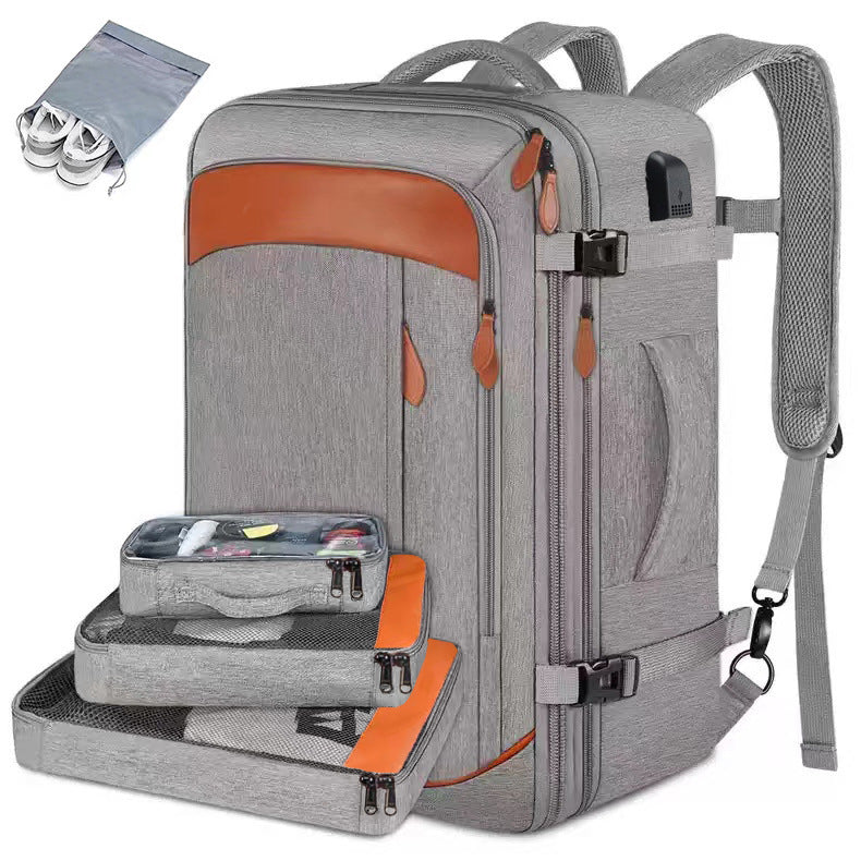 Cross-Border Men's Multifunctional Waterproof Computer Backpack Large Capacity Gray Business Backpack Casual Business Trip Travel Bag