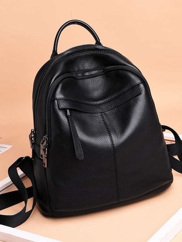 Genuine Leather Cross-Border Backpack for Women Black First Layer Cowhide Women's Backpack Trendy Fashion Versatile Soft Leather Women's Bag Wholesale