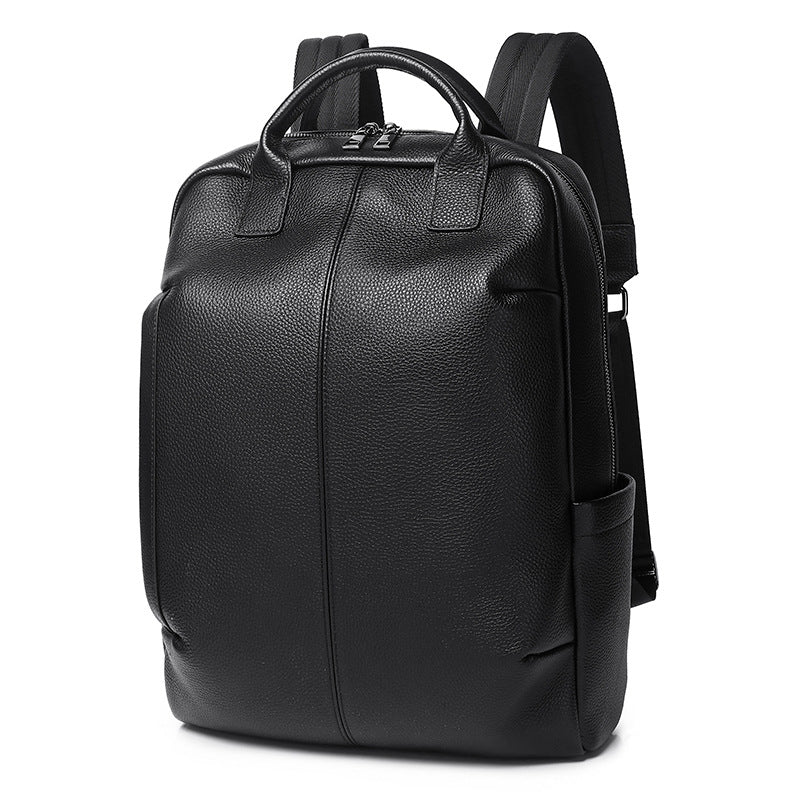 First-Layer Cowhide Backpack, Trendy Brand, High-End Handbag, School Bag, 15-Inch Commuter Leather Computer Business Bag for Men