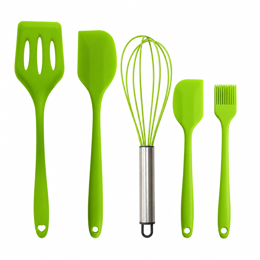 Cross-Border Kitchen Silicone Spatula Brush Egg Beater Silicone Kitchen Utensils 5-Piece Set Cooking Set Baking Tools