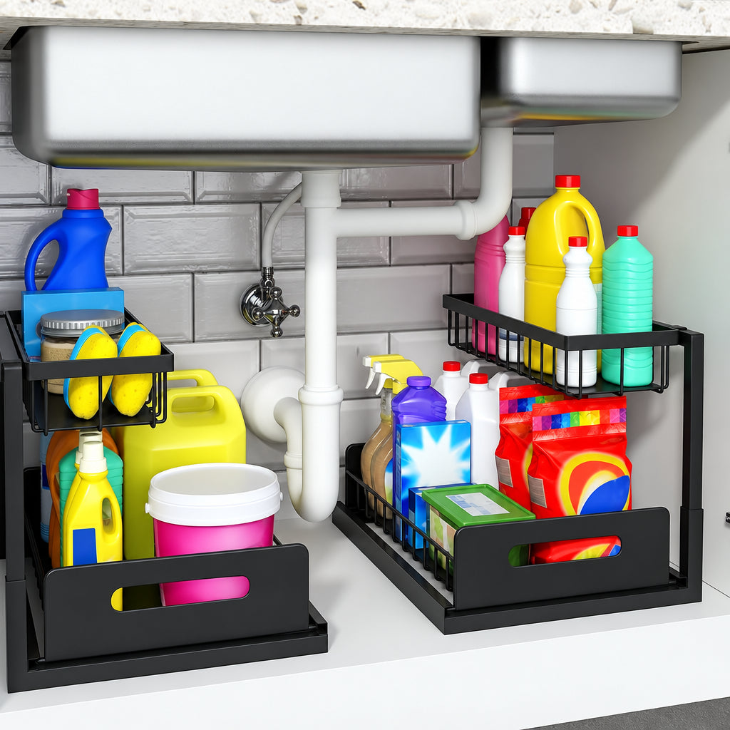Cross-Border Kitchen Under-Sink Storage Rack Countertop Drawer-Type Storage Rack Seasoning Rack Under-Sink Storage Pull-Out Basket