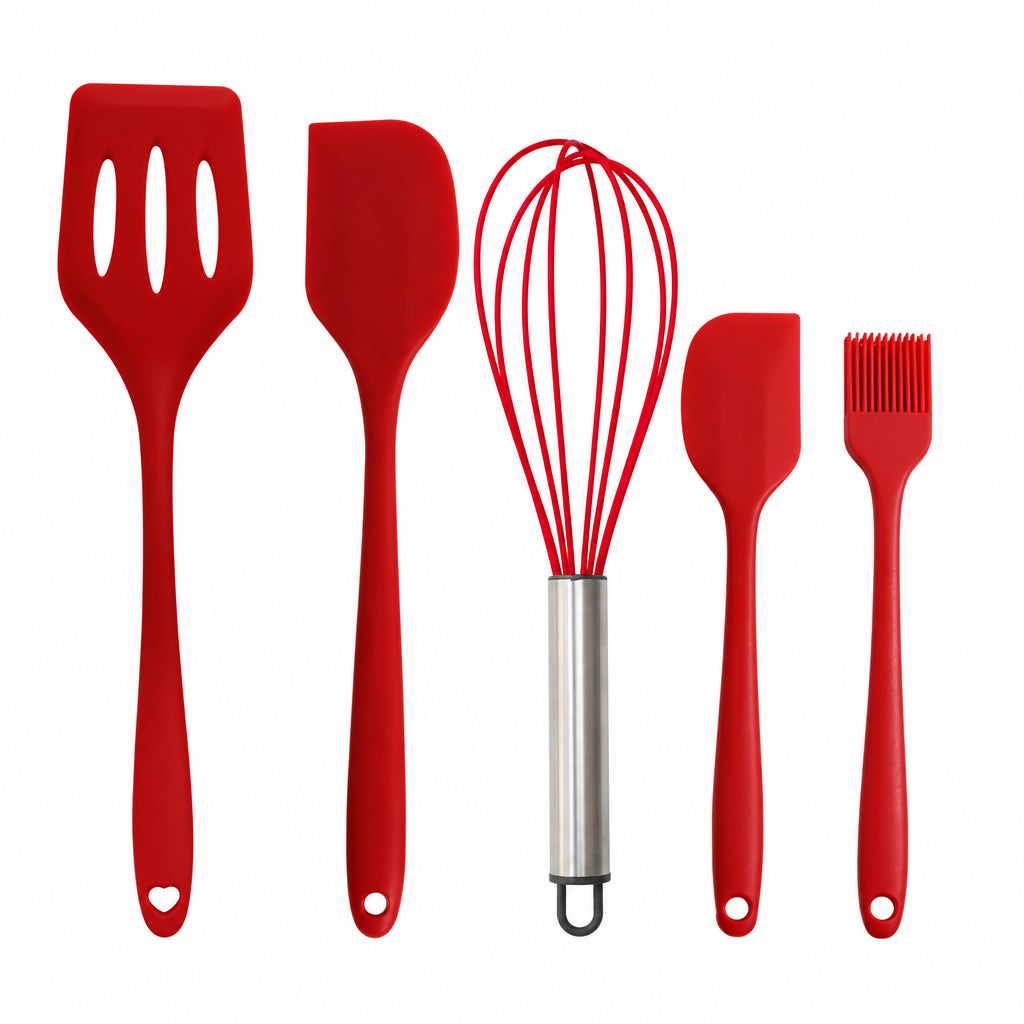 Cross-Border Kitchen Silicone Spatula Brush Egg Beater Silicone Kitchen Utensils 5-Piece Set Cooking Set Baking Tools