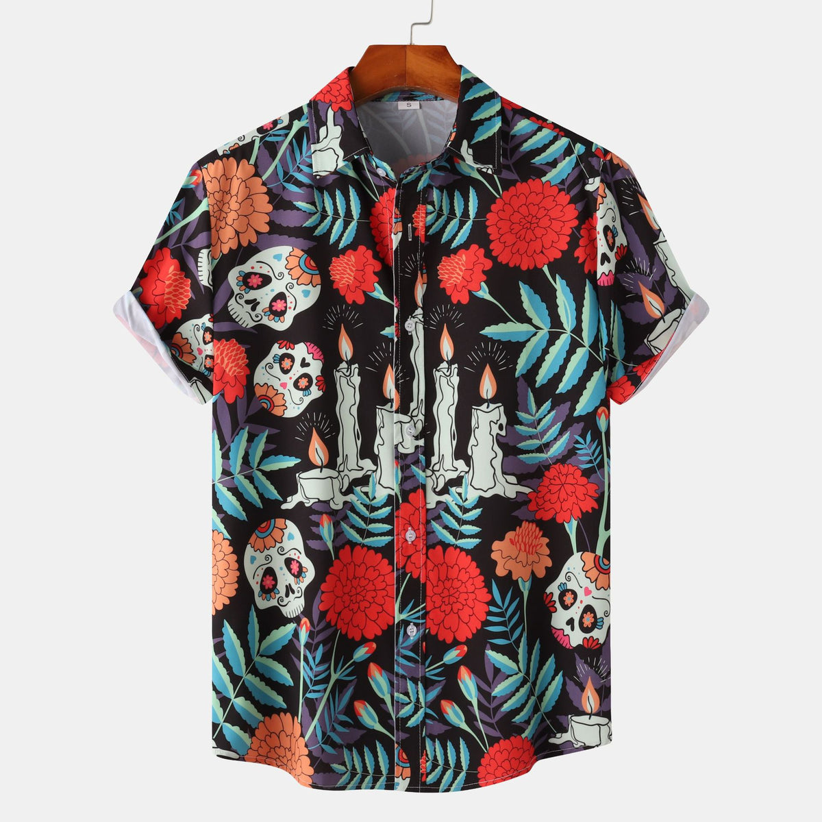 Amazon Cross-border Trade 2024 New Halloween Men's Casual Printed Short-sleeved Shirt Beach Shirt for Men