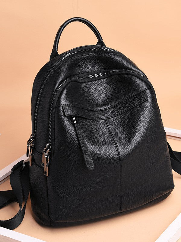Genuine Leather Cross-Border Backpack for Women Black First Layer Cowhide Women's Backpack Trendy Fashion Versatile Soft Leather Women's Bag Wholesale