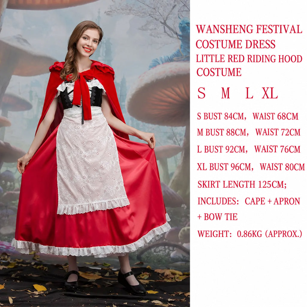 Halloween Retro Palace Dress Little Red Riding Hood Long Dress Cosplay Queen Character Performance Costume
