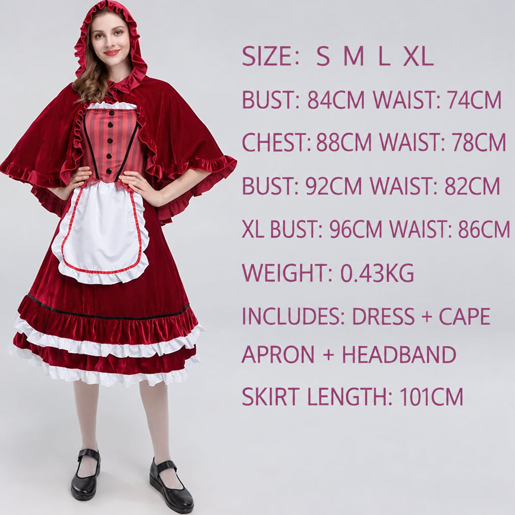 Halloween Retro Palace Dress Little Red Riding Hood Long Dress Cosplay Queen Character Performance Costume