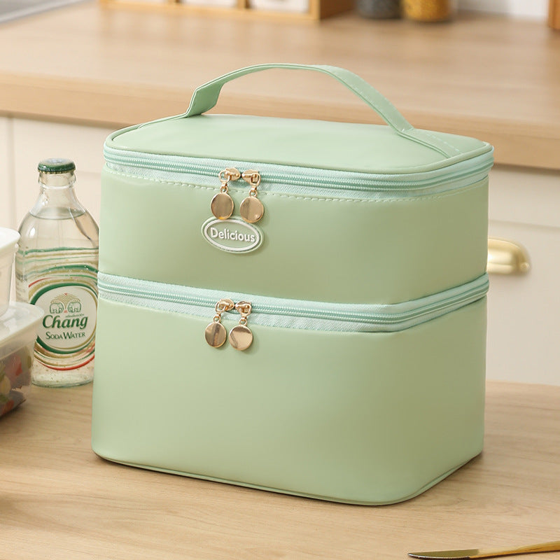 Student Portable Double-Layer Lunch Box Office Worker Lunch Box with Lunch Bag Camping Travel Bag Camping Essentials