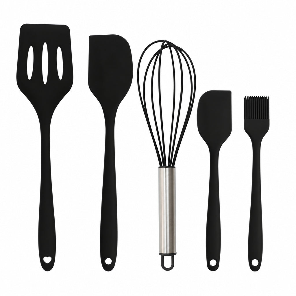 Cross-Border Kitchen Silicone Spatula Brush Egg Beater Silicone Kitchen Utensils 5-Piece Set Cooking Set Baking Tools
