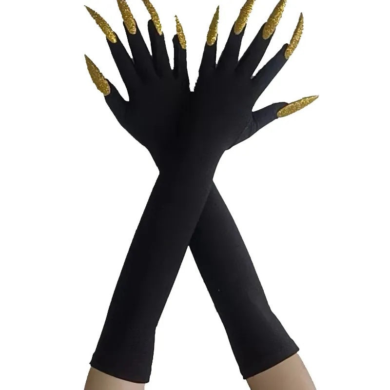 48cm European and American Fashion Halloween Gloves Long Nails Ghost Claw Gloves Long Performance Props Costume Black Red Claw