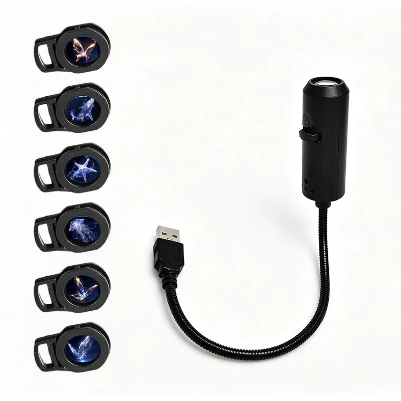 Halloween Decor Projector Lamp USB Powered LED Projection Light with Interchangeable Pattern Slides Adjustable Gooseneck Ambient