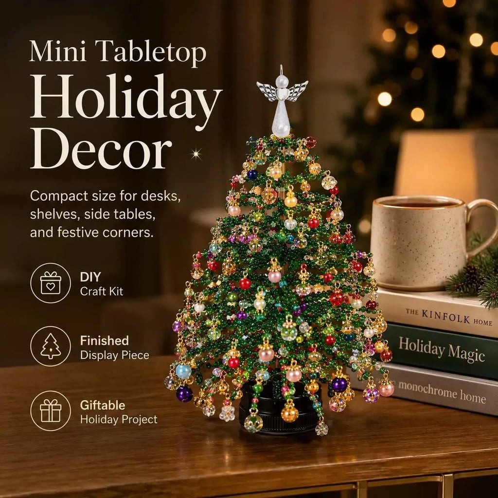 DIY Beaded Christmas Tree Kit 3D Crystal Bead Holiday Craft Set for Adults Colorful Beads Tabletop Tree Ornament Charms DIY Gift