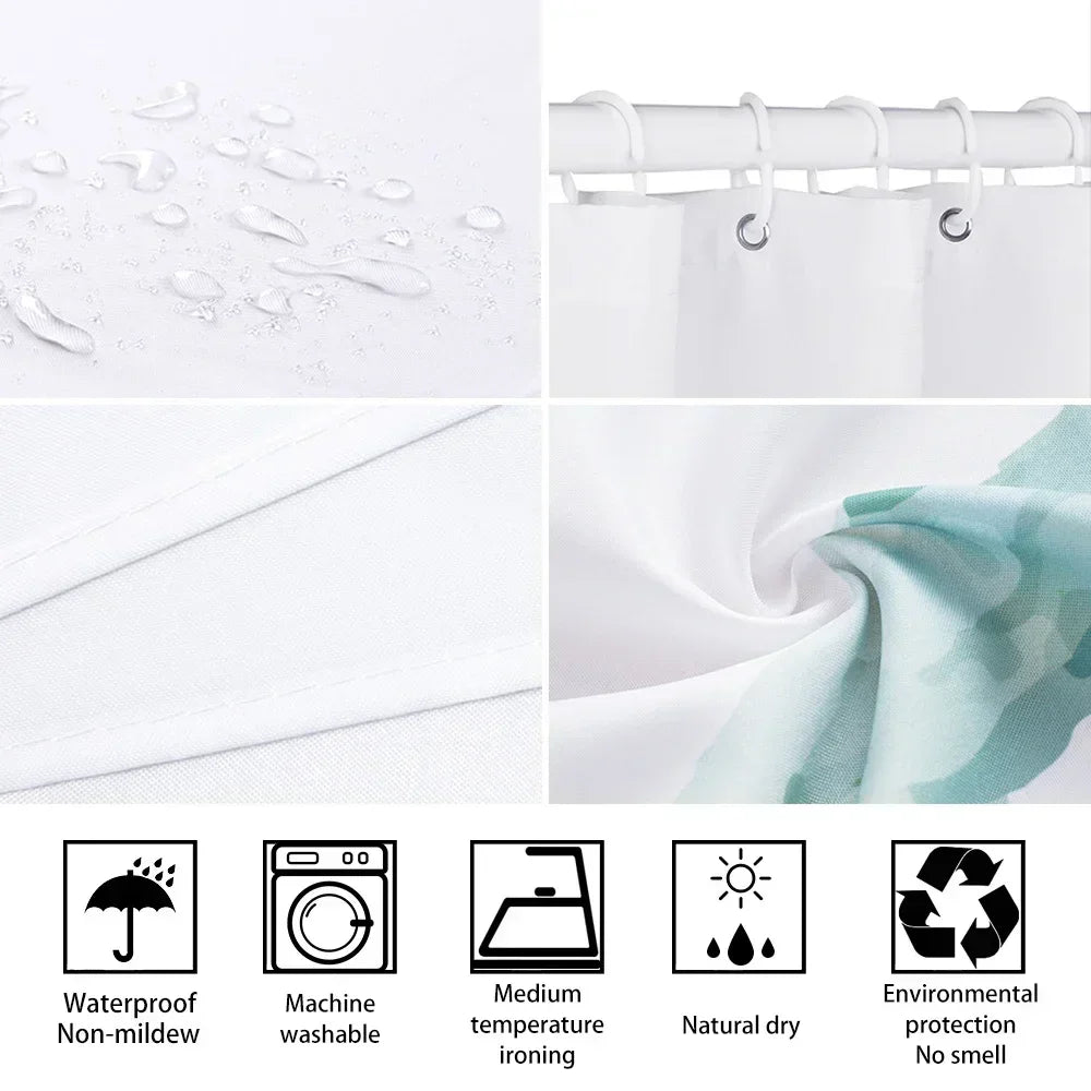Green Plants Eucalyptus Leaves Shower Curtain Natural Watercolour Leaves Tropical Botanical Patterns Bath Curtain Bathroom Decor