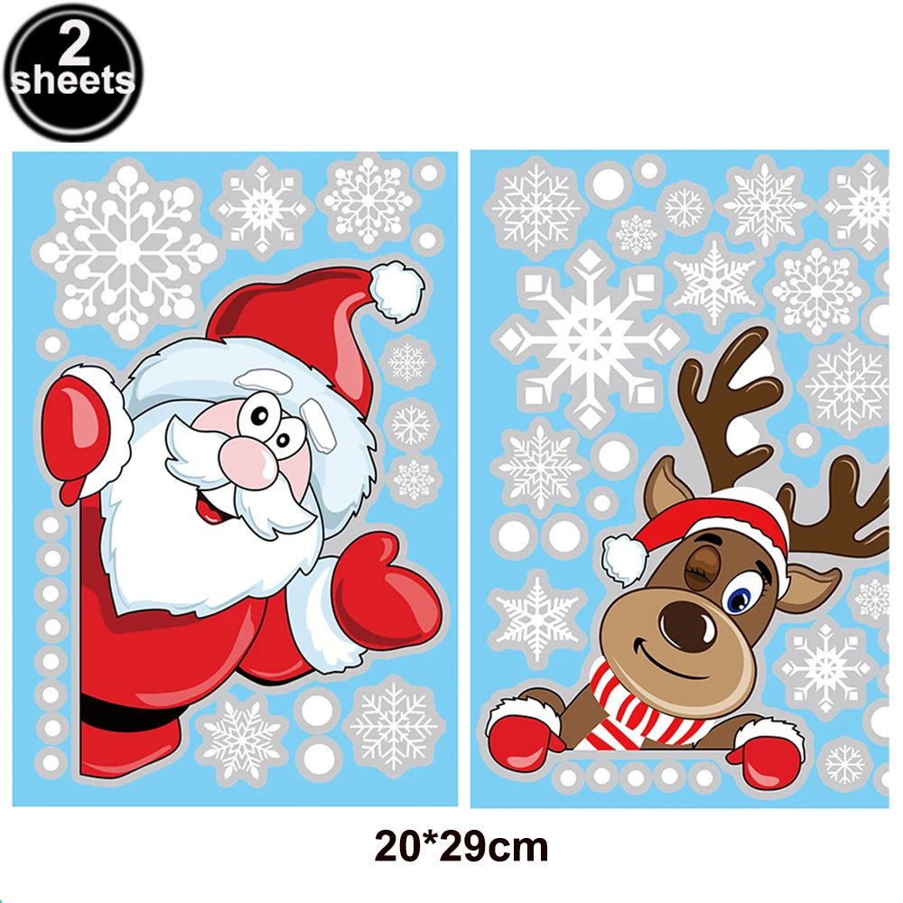 Christmas Window Stickers Santa Claus Reindeer Snowflake Static Window Clings Merry Christmas Glass Decals New Year Party Decors