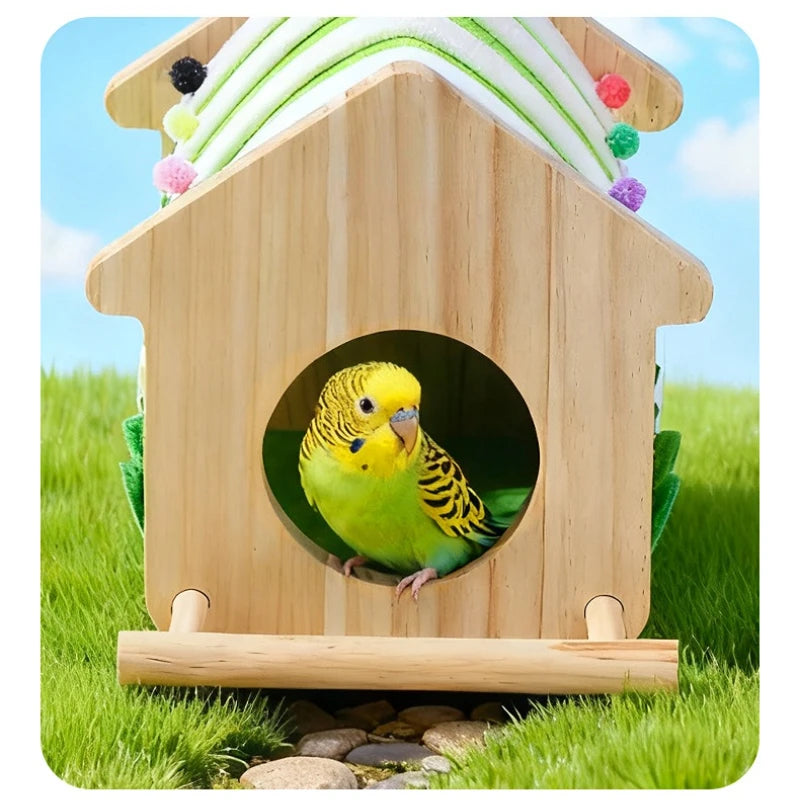 Winter Pet Colorful Felt Wood Parakeet Nest Box Bird House Breeding Nesting Bird Cage Box for Lovebirds Cockatiel Parrotlets