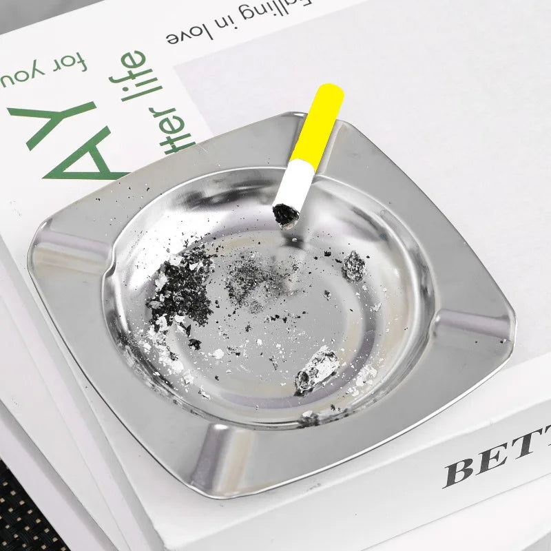 Stainless Smoke Ash Tray Smokeless Ashtray Holder Indoor Tabletop Metal Ash Tray Square and Round for Restrooms Coffee Shops