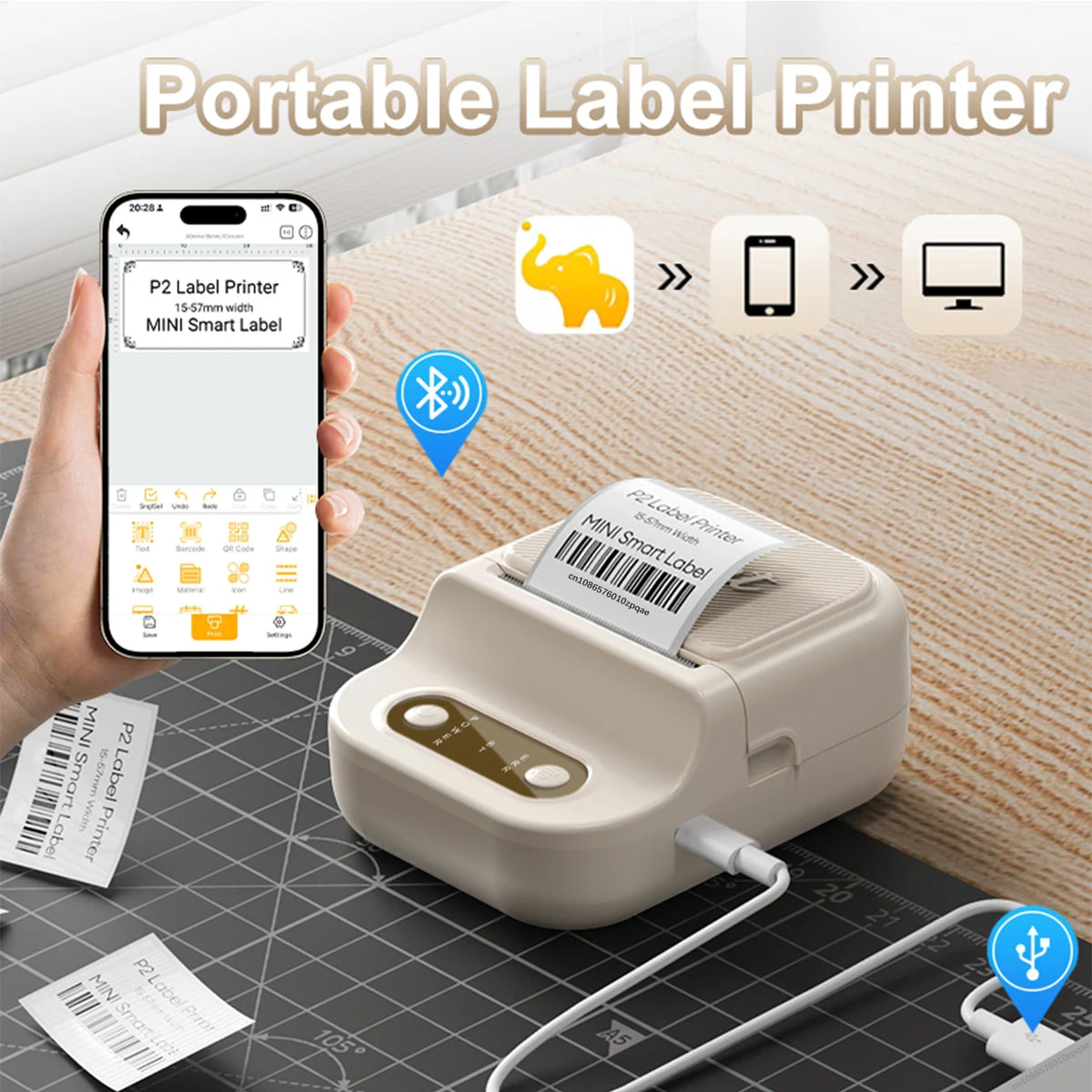 Mini Portable Thermal Printer 12-57mm Self-adhesive Label Printer Inkless Bluetooth Sticker Printing Machine like B21 Printer