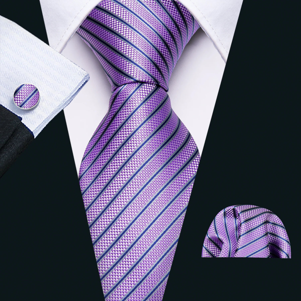Male Gift Men Tie Set Purple Violet Solid Paisley Striped Wedding Business Tie for Man Necktie Handky Cufflinks Barry.Wang