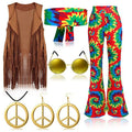 Halloween Hippie Costume Women's Set for Carnival 70s Clothing Accessories Six-Piece Set Tassel Vest+Pants+Headband Set