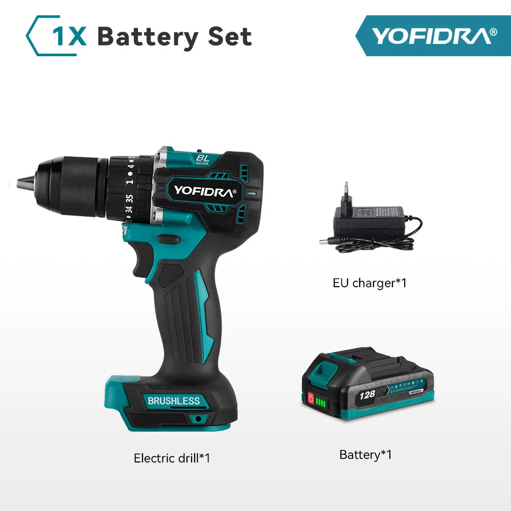 YOFIDRA 13MM 35+3 Torque Brushless Electric Impact Drill Cordless Electric Screwdriver Power Tool For Makita 18V Battery Pin
