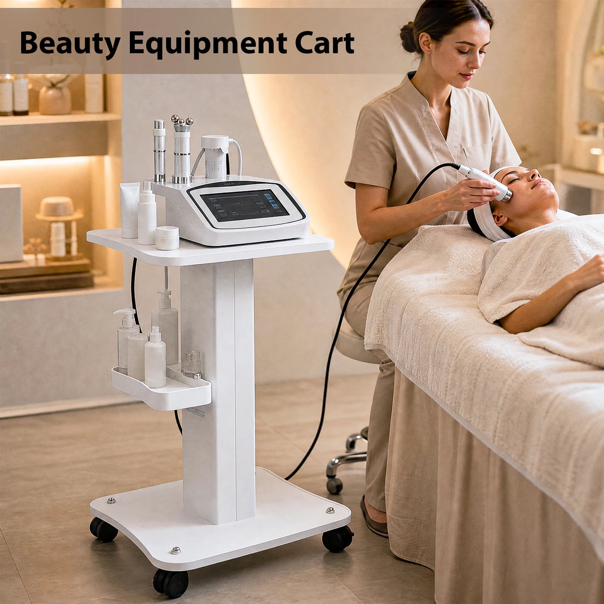 Beauty Salon Trolley Stand 3 Tier Salon Trolley White Beauty Machine Stand 360° Silent Wheels Easy Moving For Facial Beauty Clinic Esthetician Working Cart