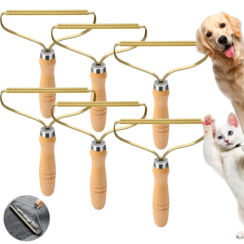 Reusable Metal Lint Remover Tool Durable Pet Hair Remover Tool with Wooden Handle Portable Fabric Shaver Fuzz Cleaner for Clothes