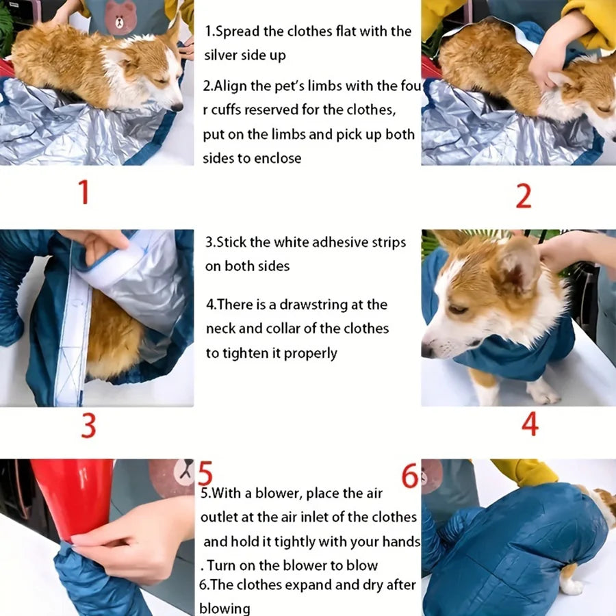 Asciugacapelli pieghevole portatile per cani, efficiente sacca di asciugatura per animali domestici, per cani e gatti, accessorio per la pulizia invernale, borsa per asciugatura