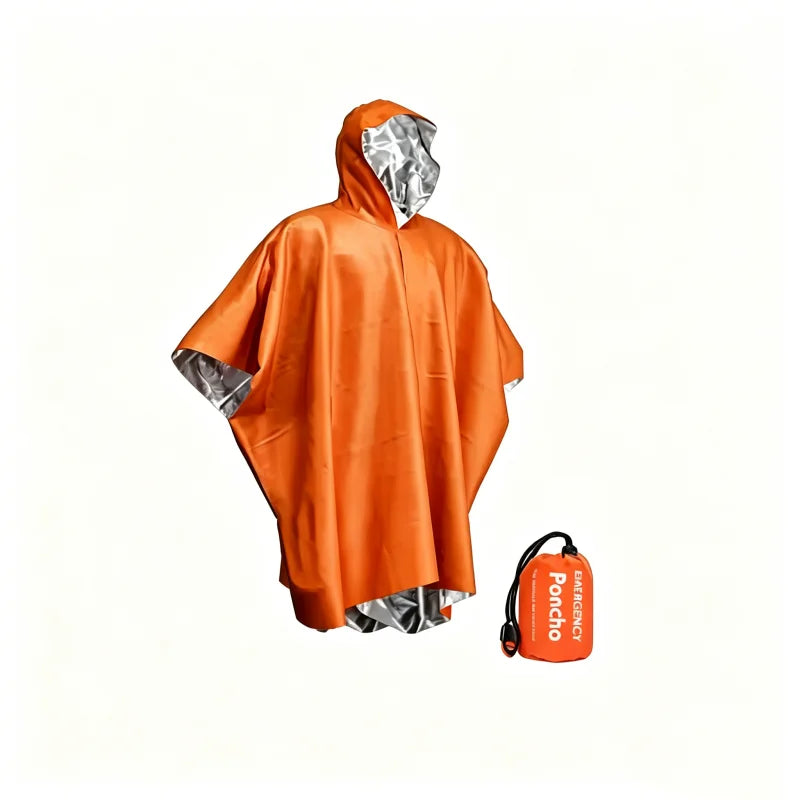 Disposable Aluminum Reflective Poncho Waterproof Windproof Thermal Insulation Rain Coat Anti-Hypothermia Survival Gear for Hikin