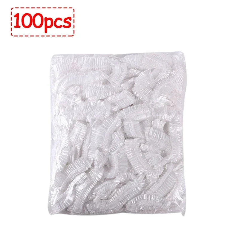 50/100/200pcs Disposable Shower Cap Elastic Plastic Wrap Covers Food Non-woven Bath Hat Waterproof Shower Cap Kitchen Products