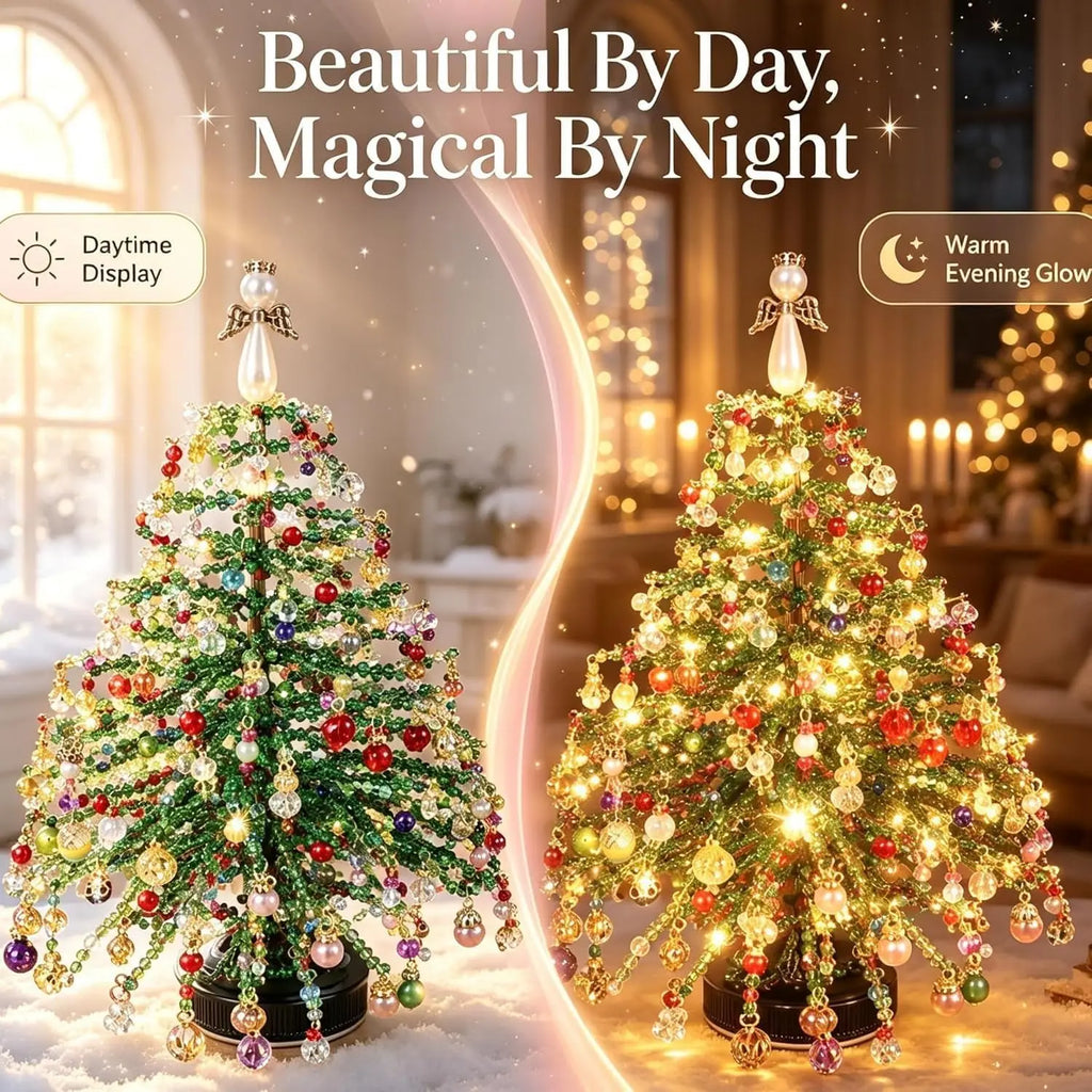 DIY Beaded Christmas Tree Kit 3D Crystal Bead Holiday Craft Set for Adults Colorful Beads Tabletop Tree Ornament Charms DIY Gift