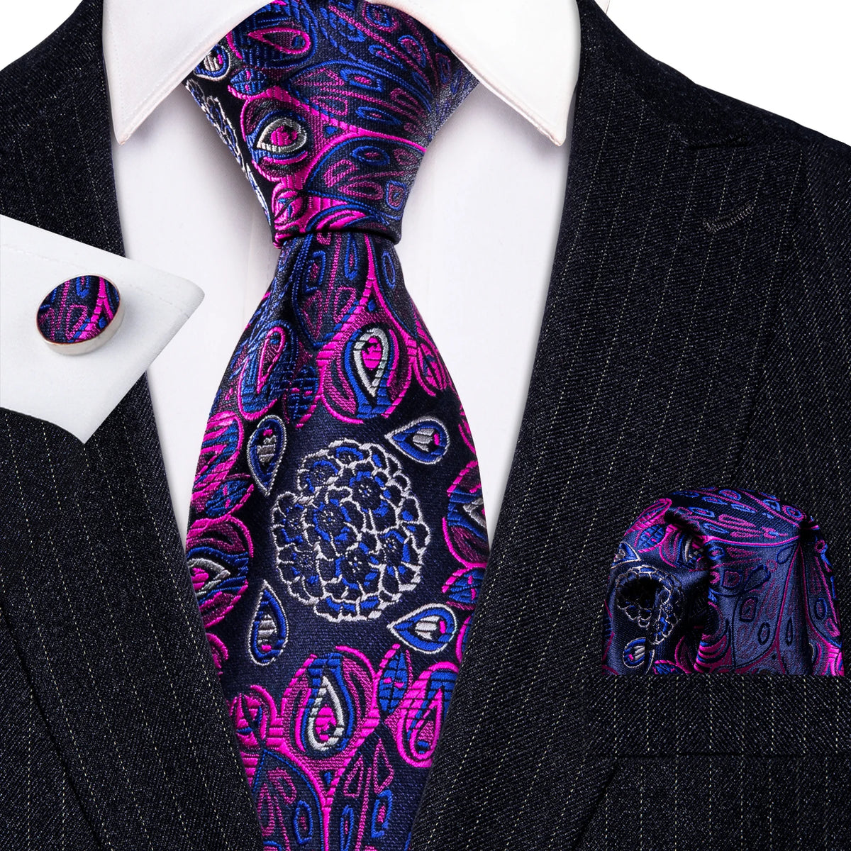 Male Gift Men Tie Set Purple Violet Solid Paisley Striped Wedding Business Tie for Man Necktie Handky Cufflinks Barry.Wang