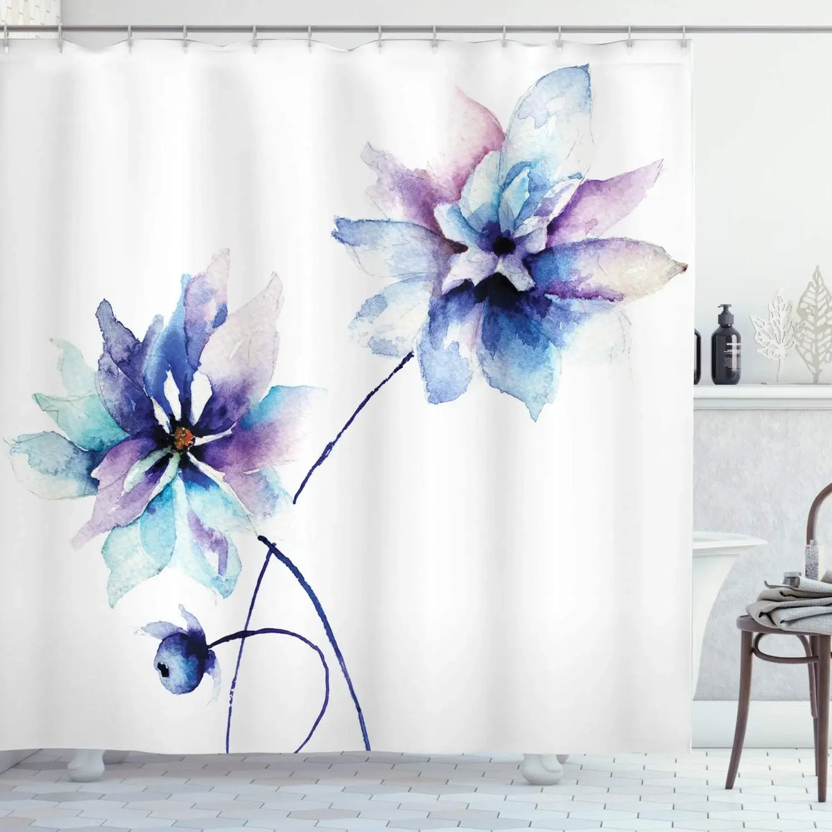 Rose Butterfly White Flower Shower Curtain Floral Print Waterproof Polyester Bathroom Curtain Fabric For Bathtub Decoration