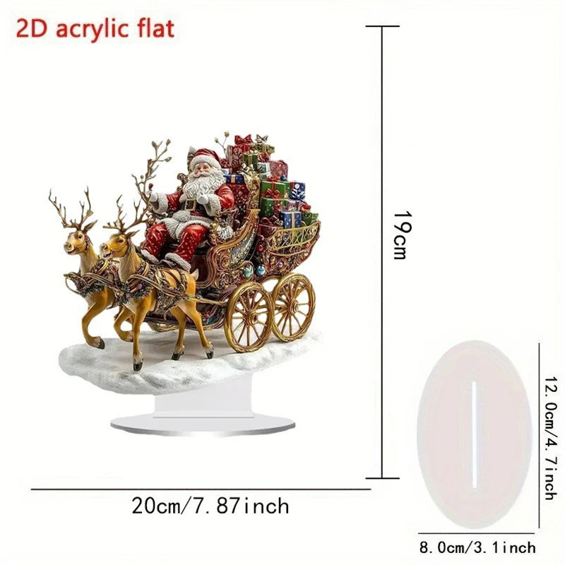 Christmas Xmas Tree Desktop Ornament Santa Claus Reindeer Sled Tabletop Decoration With Base 2D Acrylic Navidad Party Supplies