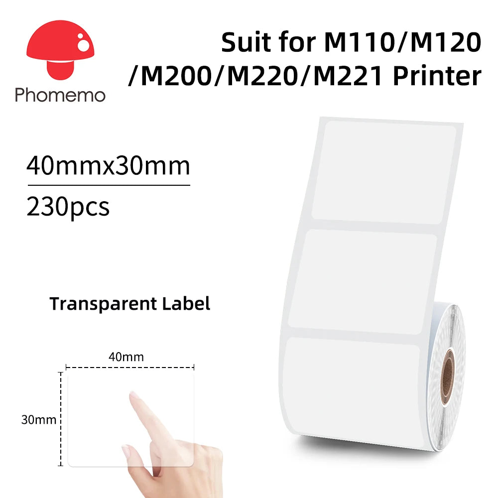 Phomemo 203dpi M110 M220 M108 Label Maker Tag Price Portable Thermal Label Printer with White Photo Labels for Bakery/Business