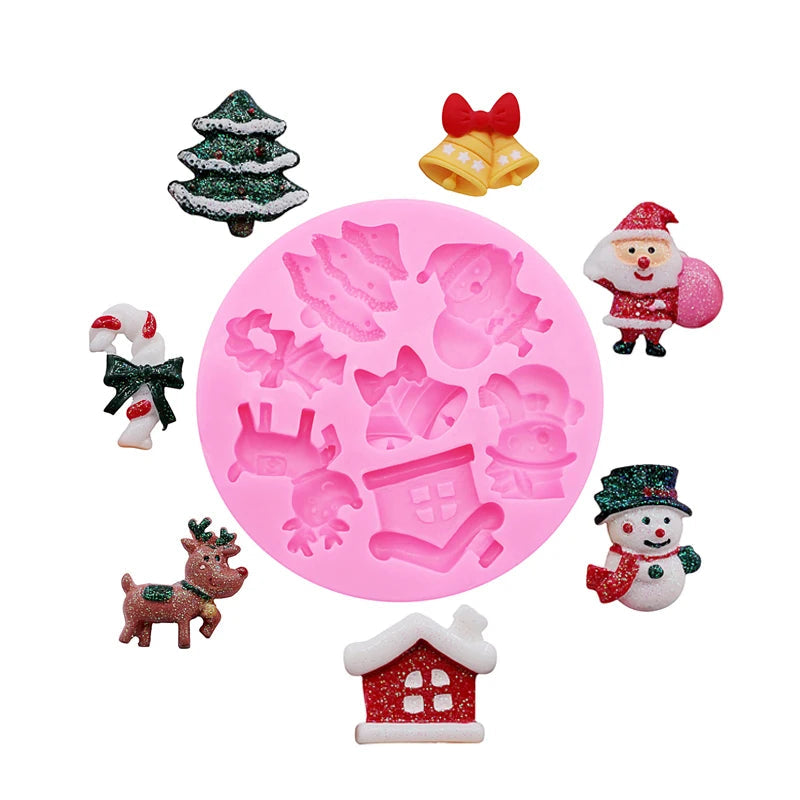 Christmas Series Bells Christmas Tree Snowman Snowhouse Chocolate Cake Silicone Mould DIY Resin Jewellery Accessories Drop Mold