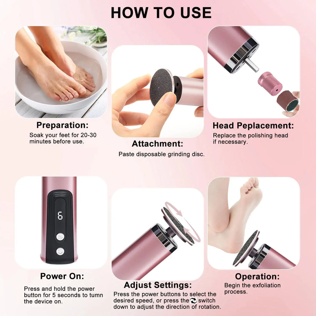 Electric Foot Callus Remover 2 In 1 Nail Foot File Pedicure Tool Rechargeable Wireless Powerful Foot Scrubber Dead Skin Remover